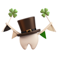 Happy Tooth Wearing A Leprechaun Hat And Holding Shamrocks png