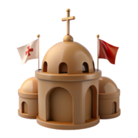 3D Render of a Church Building with a Cross and Flags png