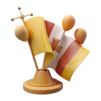 3D Render of a Yellow and Red Flag with a Bow on a Stand with Balloons png