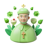 3D Render of a Smiling Person in Green Robes and a Cross png