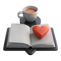 Open Book with a Cup of Tea and a Red Heart png