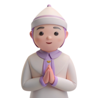 Smiling 3D Cartoon Character with Hands Clasped in Greeting png