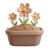 3D Render of Flowers in a Pot png