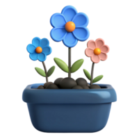 3D Render of a Flower Pot with Blue and Pink Flowers png