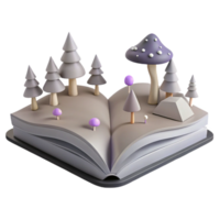 3D Book with Forest and Mushrooms png