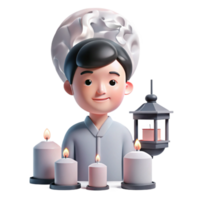3D Render of a Person With a Lantern and Candles png