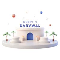 3D Rendered Scene with Abstract Architecture and Colorful Spheres png