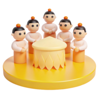 Five 3D Characters Gathered Around a Circular Structure png