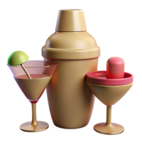 Cocktail Shaker and Glasses 3D Render png