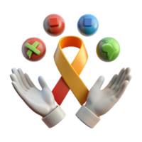 3D Render of Hands Holding a Ribbon and Juggling Symbols png