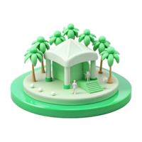 3D Render of a Green Pavilion Surrounded by Palm Trees png