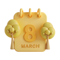 3D Calendar Illustration March 8th with Trees png