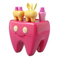 Smiling Tooth with Toothbrush, Toothpaste and Floss png