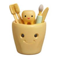 Smiling Tooth Toothbrush Holder with Toothbrush and Floss png
