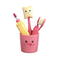 Smiling Toothbrush Holder with Toothpaste and Toothbrushes png