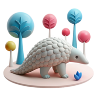 Cute 3D Pangolin Model in Colorful Forest Setting png