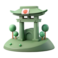 3D Render of a Japanese Gate with Trees png