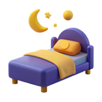 3D Render of a Bed with a Yellow Blanket and a Crescent Moon png