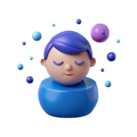 3D Cartoon Character With Closed Eyes Surrounded by Floating Colorful Spheres png