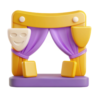 3D Render of a Purple Stage Curtain with Yellow Frame and Seats png