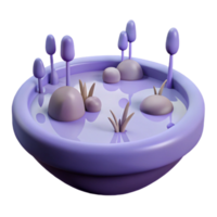 Purple Pond with Rocks and Grass 3D Render png