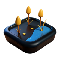 3D Render of a Small Pond with Tall Grass and Mushrooms png