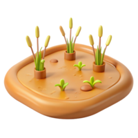 3D Render of a Small Pond with Reeds and Plants png