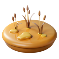 3D Cartoon Illustration of a Small Pond with Cattails and Lily Pads png