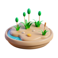 3D Render of a Miniature Island with Grass and a Small Pond png
