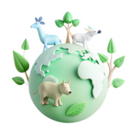 3D Render of Earth with Animals and Trees A Symbol of Sustainability png
