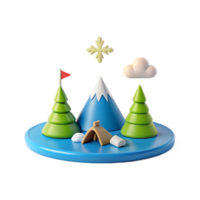 Winter Camping Scene with Mountain, Trees, and Tent png
