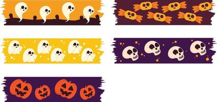 Halloween banners set with skulls, pumpkins and ghosts vector