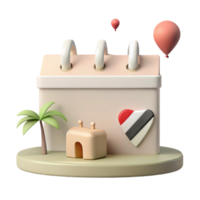 3D Calendar with Palm Tree, Heart, and Balloons png