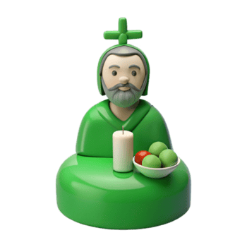 3d render do uma piedosos figura com uma cruzar, vela, e fruta png