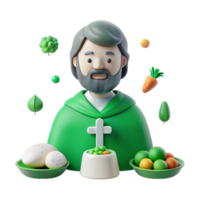 3D Illustration of a Priest with a Bowl of Food png