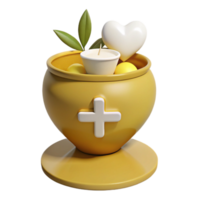 3D Render of a Golden Chalice with a Heart, Candle, and Cross png