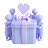 Gift Giving and Sharing 3D Render of a Group Surrounding a Present png