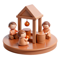 Playful 3D Render of Children Playing in a Playground Structure png