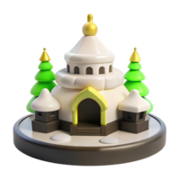 3D Render of a Winter Village Scene with an Igloo and Pine Trees png