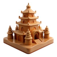 3D Render of a Pagoda with Trees png