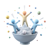 Three 3D Characters Jumping in a Bowl of Whipped Cream png