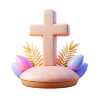 3D Render of a Cross with Palm Leaves and Eggs png