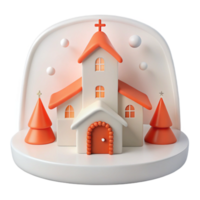 3D Church Illustration with Snow and Christmas Trees png