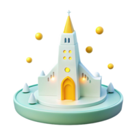 3D Render of a Church with Yellow Lights and a Green Platform png