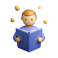 3D Illustration of a Person Reading a Book with Stars Above png