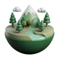3D Render of a Miniature Mountain Landscape with Trees and River png
