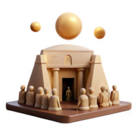 3D Render of a Temple with Figures Sitting Outside png