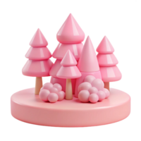 Pink 3D Render of a Forest Scene with Trees and Balls png
