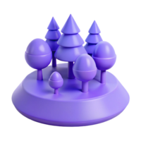 Purple 3D Render of a Small Forest with Trees and a Base png