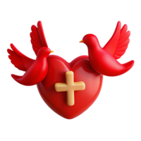 Red Hearts and Birds 3D Render png